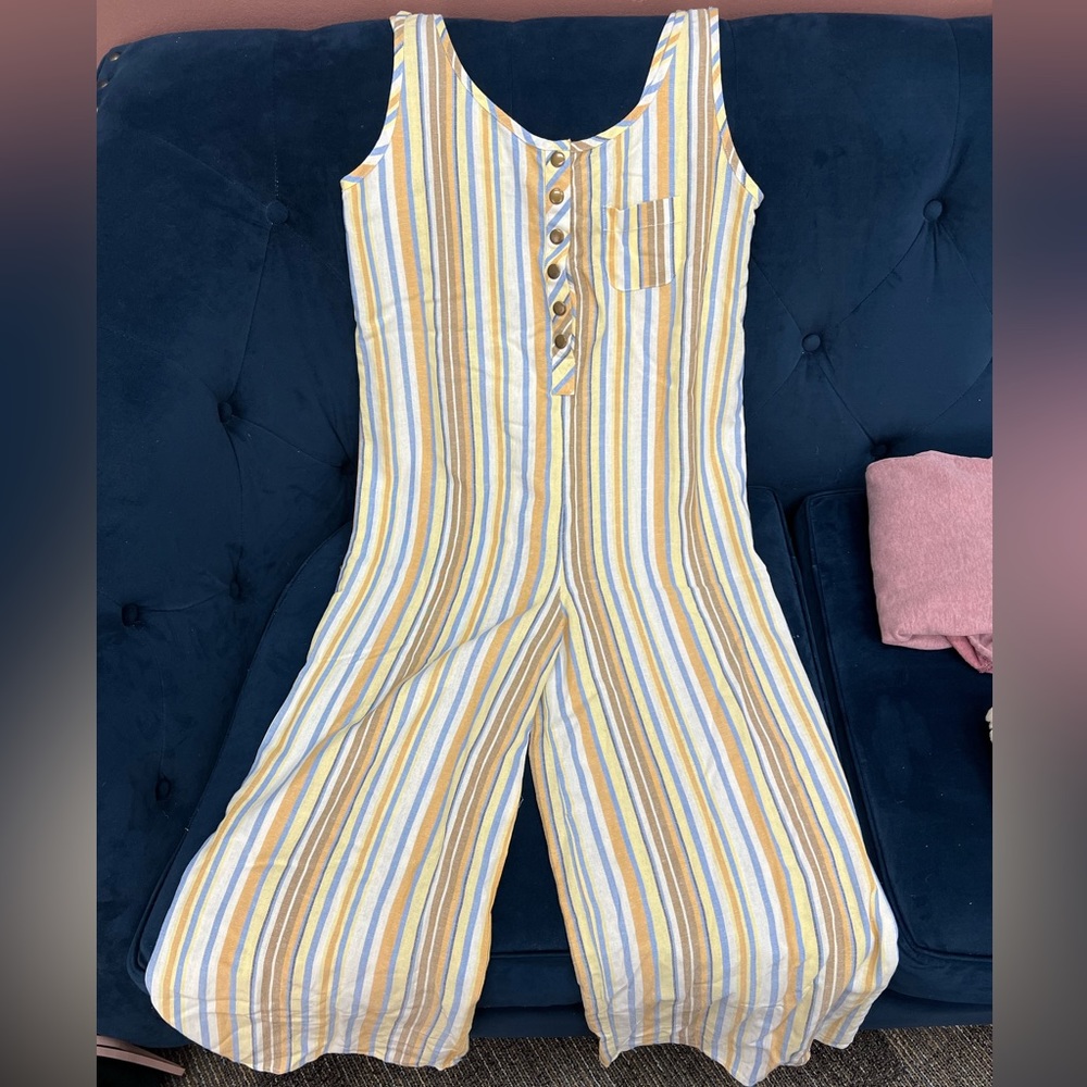 Wide leg Linen Striped Overalls